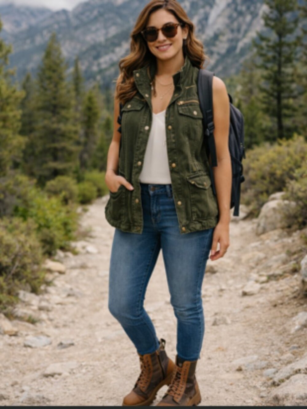 Sleeveless Dark Khaki Green Jacket